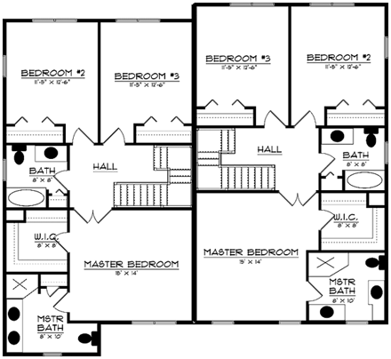 Farmhouse Multi-Family Plan 64416 with 6 Beds, 6 Baths Second Level Plan