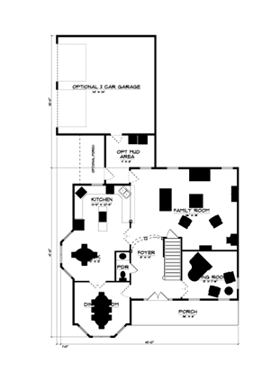 Farmhouse, Victorian House Plan 64417 with 4 Beds, 3 Baths, 2 Car Garage First Level Plan