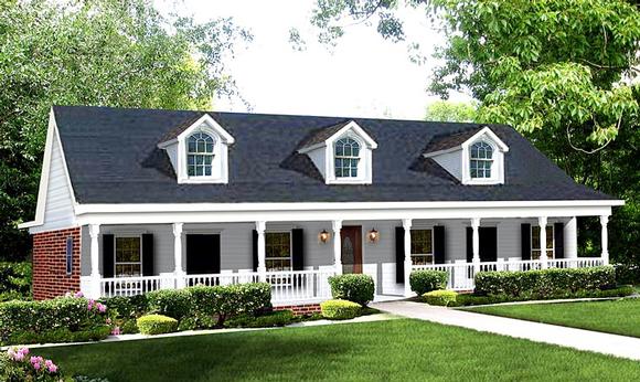 Colonial, One-Story, Southern House Plan 64511 with 4 Beds, 3 Baths, 2 Car Garage Elevation