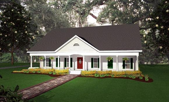 Country, One-Story, Traditional House Plan 64514 with 4 Beds, 3 Baths, 2 Car Garage Elevation