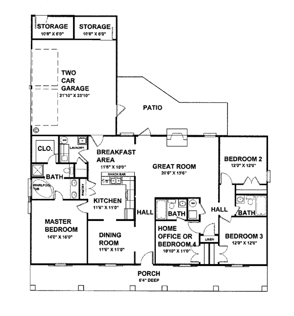 House Plan 64516 - Southern Style with 1856 Sq Ft, 3 Bed, 3 Bath ...