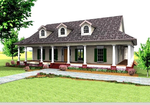 Bungalow, Country, Southern Plan with 2123 Sq. Ft., 3 Bedrooms, 3 Bathrooms Elevation