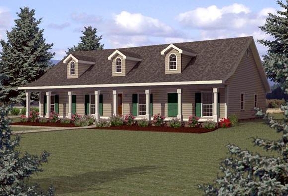 Country, One-Story House Plan 64523 with 4 Beds, 3 Baths Elevation