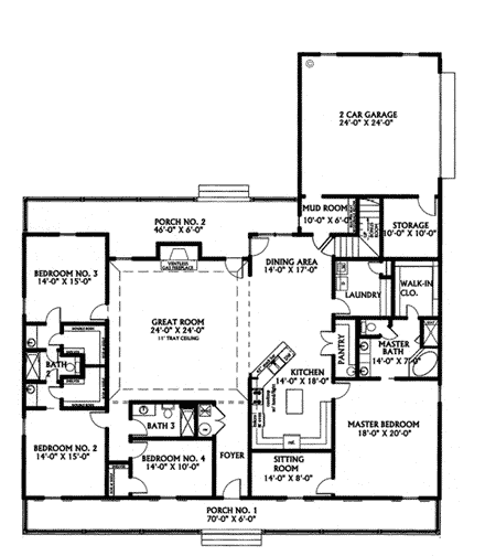 Country House Plan 64527 with 4 Beds, 3 Baths, 2 Car Garage First Level Plan