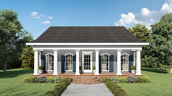 Colonial, Country, European, One-Story House Plan 64528 with 2 Beds, 1 Baths Elevation