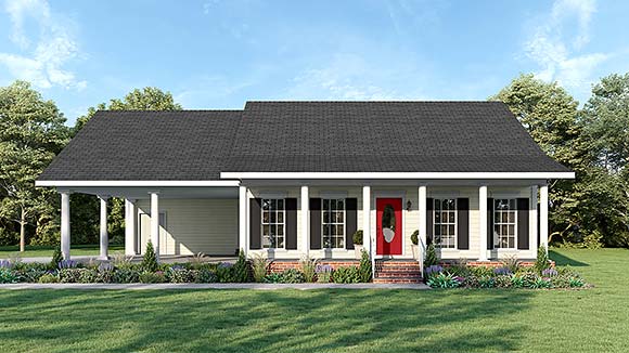 Colonial House Plan 64529 with 2 Beds, 2 Baths, 2 Car Garage Elevation