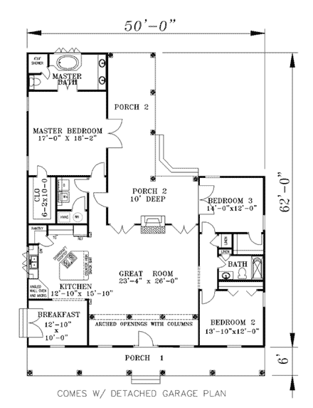 Country, One-Story House Plan 64540 with 3 Beds, 2 Baths, 2 Car Garage First Level Plan