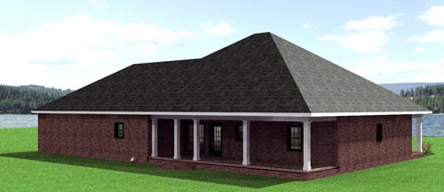 European, One-Story House Plan 64541 with 3 Beds, 2 Baths, 2 Car Garage Rear Elevation