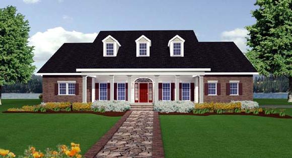 Colonial, Country, One-Story, Southern House Plan 64547 with 4 Beds, 4 Baths, 2 Car Garage Elevation