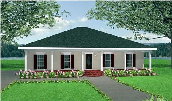 Country, One-Story House Plan 64552 with 3 Beds, 2 Baths, 2 Car Garage Elevation