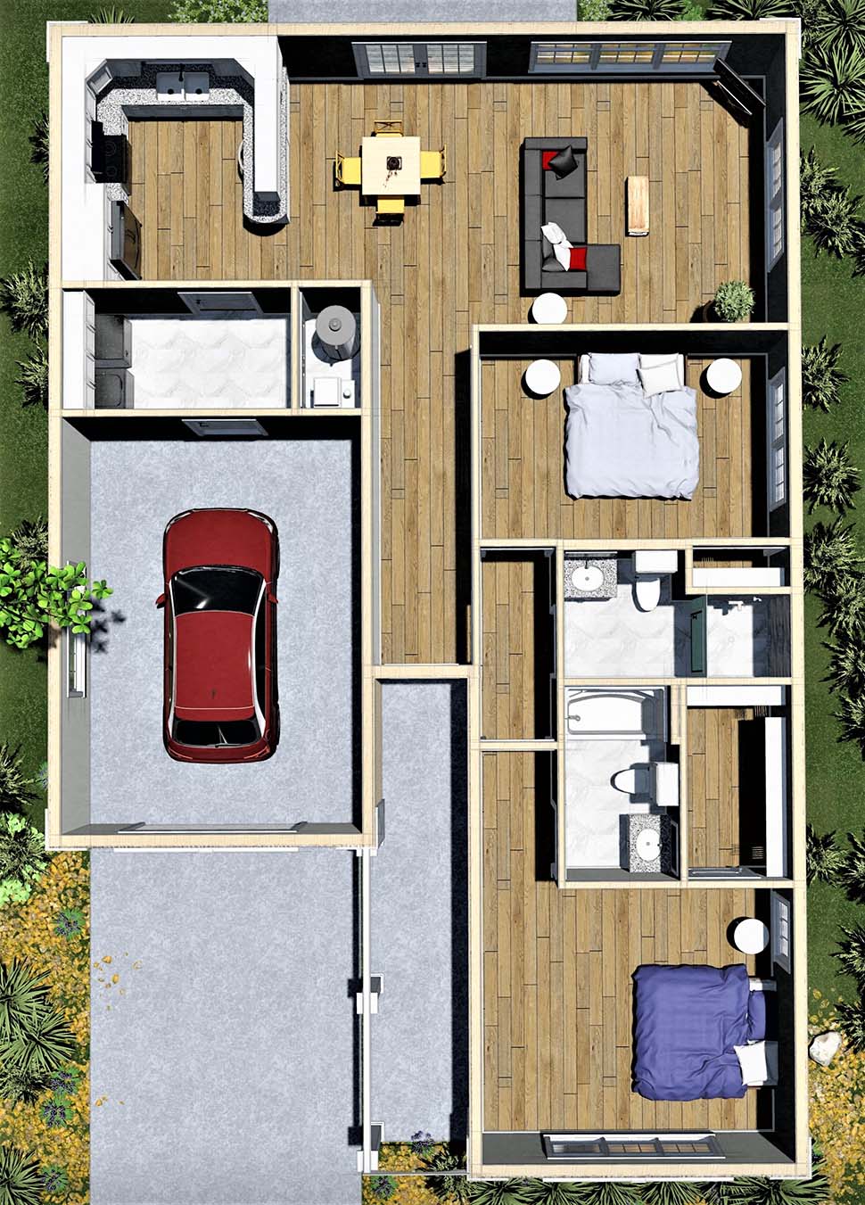 Mediterranean Plan with 1312 Sq. Ft., 2 Bedrooms, 2 Bathrooms, 1 Car Garage Picture 7
