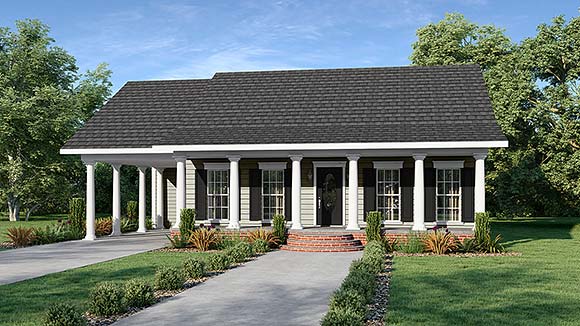 One-Story House Plan 64557 with 2 Beds, 2 Baths, 1 Car Garage Elevation