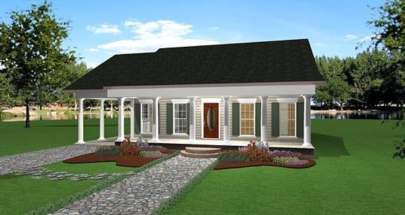 One-Story House Plan 64558 with 2 Beds, 2 Baths, 1 Car Garage Elevation