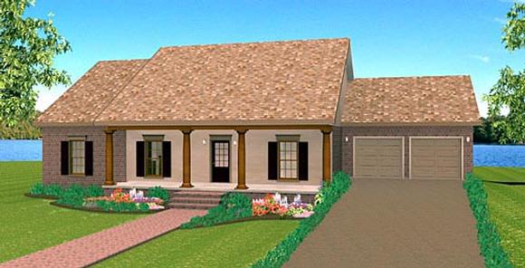 Country, One-Story House Plan 64573 with 3 Beds, 2 Baths, 2 Car Garage Elevation