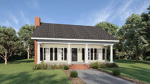 Cottage, Country, Southern House Plan 64584 with 3 Beds, 2 Baths Elevation