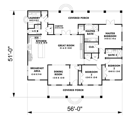 Country, Southern, Traditional House Plan 64587 with 3 Beds, 3 Baths First Level Plan
