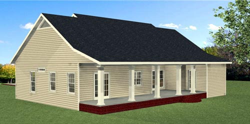 Country, Southern, Traditional Plan with 1958 Sq. Ft., 3 Bedrooms, 3 Bathrooms Rear Elevation