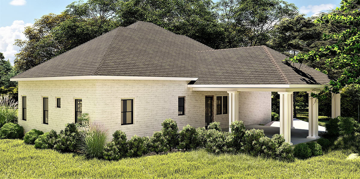 Colonial, Country, Southern House Plan 64599 with 3 Beds, 2 Baths, 2 Car Garage Rear Elevation