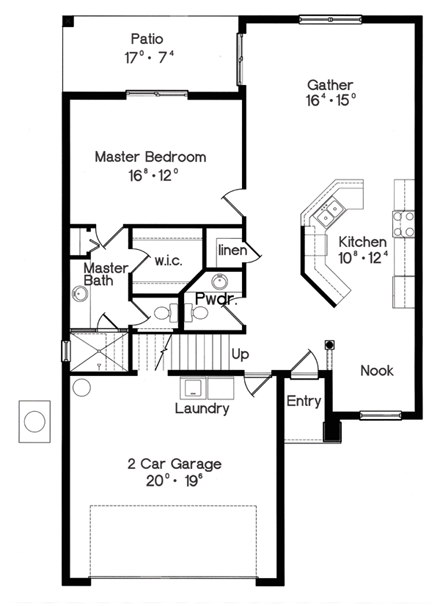 Narrow Lot House Plan 64604 with 4 Beds, 3 Baths, 2 Car Garage First Level Plan