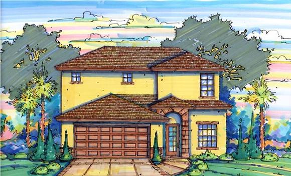 Narrow Lot House Plan 64604 with 4 Beds, 3 Baths, 2 Car Garage Elevation