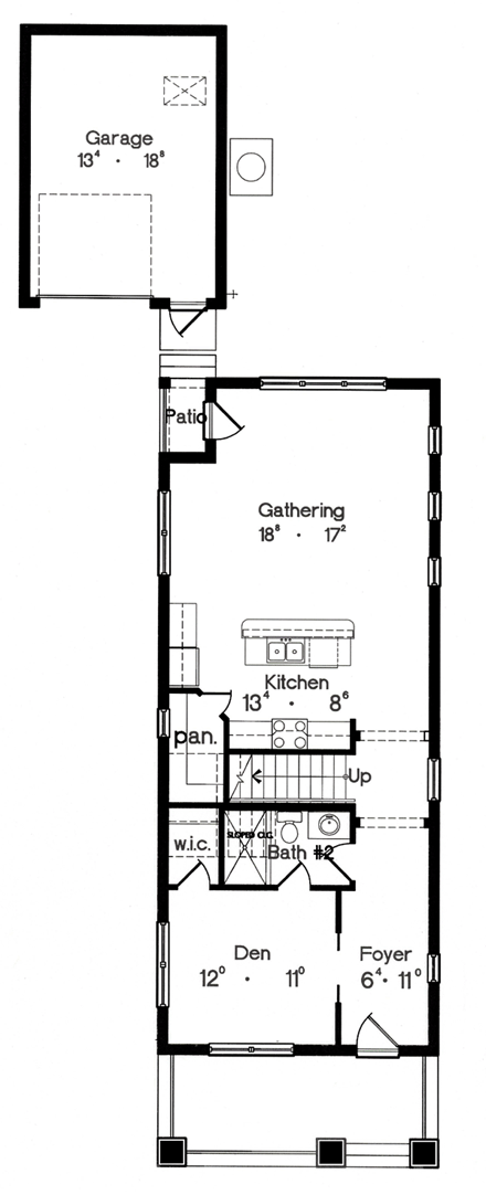 Narrow Lot House Plan 64606 with 3 Beds, 3 Baths, 1 Car Garage First Level Plan
