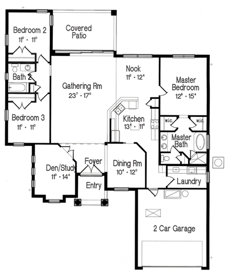 One-Story House Plan 64607 with 3 Beds, 2 Baths, 2 Car Garage First Level Plan