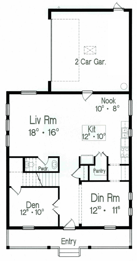 Narrow Lot House Plan 64608 with 3 Beds, 3 Baths, 2 Car Garage First Level Plan