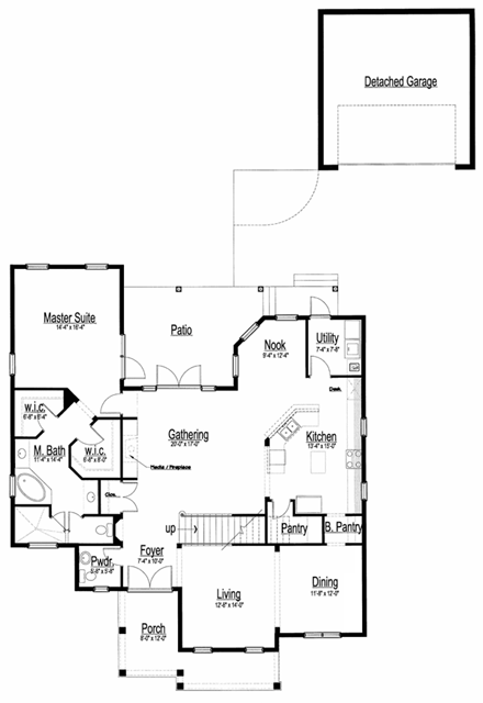 Traditional House Plan 64612 with 3 Beds, 4 Baths, 2 Car Garage First Level Plan