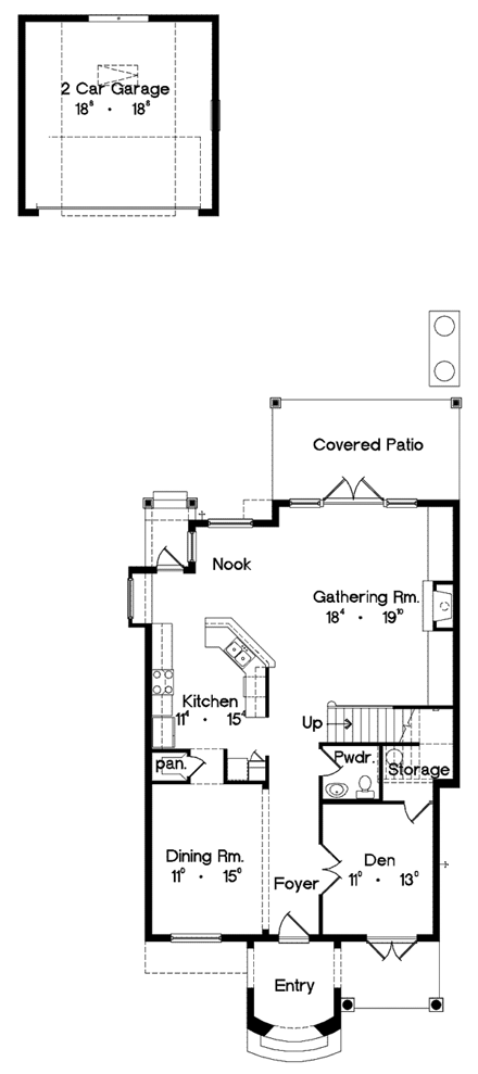Mediterranean House Plan 64613 with 4 Beds, 3 Baths, 2 Car Garage First Level Plan