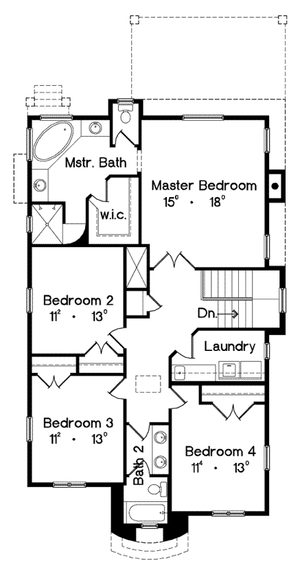 Mediterranean House Plan 64613 with 4 Beds, 3 Baths, 2 Car Garage Second Level Plan