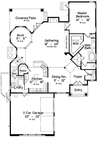 Italian, Mediterranean House Plan 64616 with 3 Beds, 4 Baths, 2 Car Garage First Level Plan