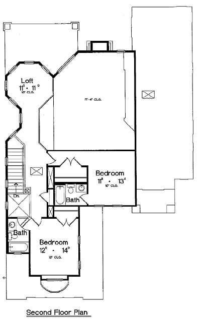 Italian, Mediterranean House Plan 64616 with 3 Beds, 4 Baths, 2 Car Garage Second Level Plan