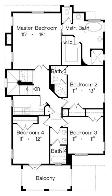 Florida, Mediterranean, Narrow Lot House Plan 64617 with 4 Beds, 4 Baths Second Level Plan
