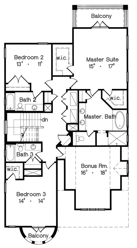 Florida, Mediterranean, Narrow Lot House Plan 64618 with 3 Beds, 4 Baths, 2 Car Garage Second Level Plan