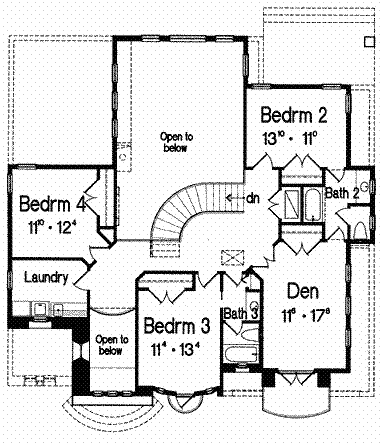 Florida, Mediterranean House Plan 64636 with 4 Beds, 4 Baths, 2 Car Garage Second Level Plan
