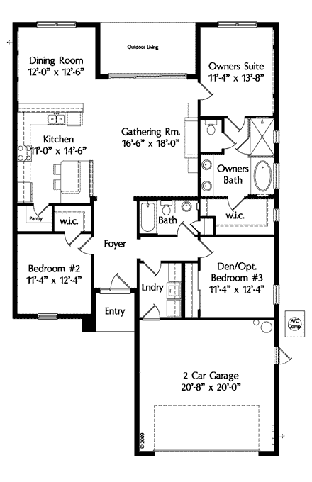 Mediterranean House Plan 64638 with 3 Beds, 2 Baths, 2 Car Garage First Level Plan