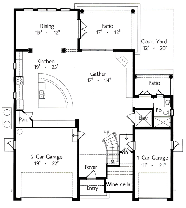 Italian House Plan 64640 with 4 Beds, 5 Baths, 3 Car Garage Level One