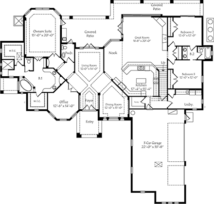 Florida, Mediterranean, One-Story House Plan 64645 with 3 Beds, 4 Baths, 3 Car Garage First Level Plan