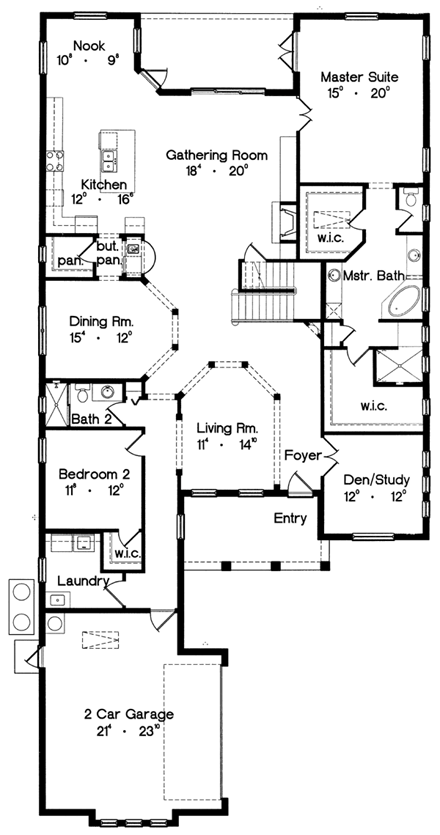 Florida, Mediterranean House Plan 64652 with 4 Beds, 4 Baths, 2 Car Garage First Level Plan