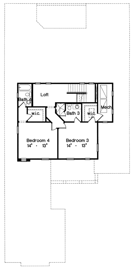 Florida, Mediterranean House Plan 64652 with 4 Beds, 4 Baths, 2 Car Garage Second Level Plan
