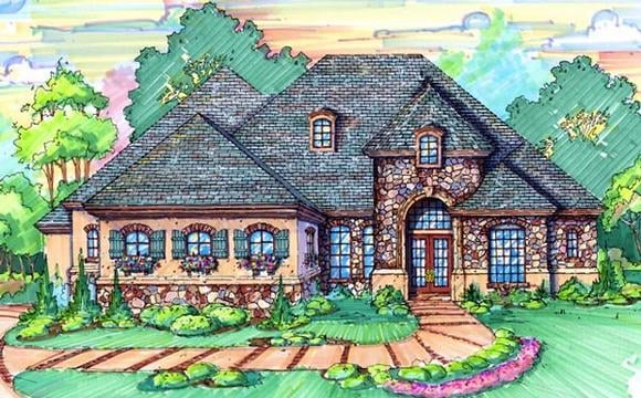 European, One-Story House Plan 64657 with 4 Beds, 4 Baths, 2 Car Garage Elevation