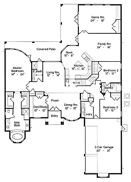Florida, Mediterranean, One-Story House Plan 64661 with 3 Beds, 4 Baths, 3 Car Garage First Level Plan