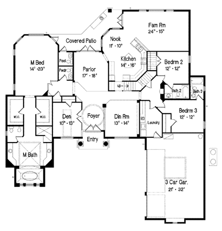 Florida, Mediterranean House Plan 64663 with 3 Beds, 6 Baths, 3 Car Garage First Level Plan