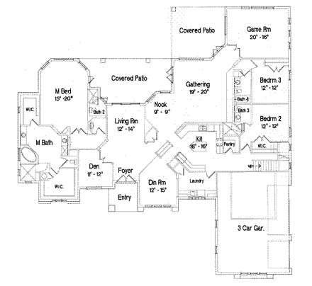 Florida, Mediterranean House Plan 64676 with 4 Beds, 5 Baths, 3 Car Garage First Level Plan