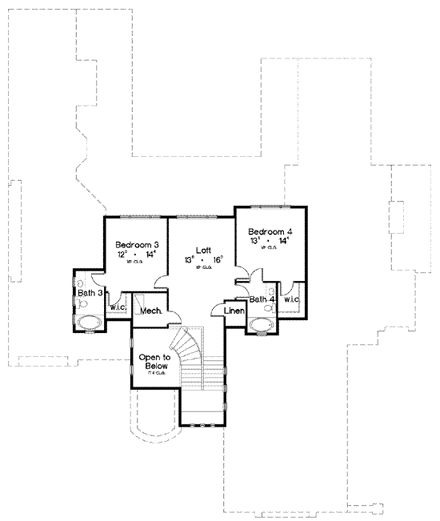 Florida, Mediterranean House Plan 64680 with 4 Beds, 5 Baths, 3 Car Garage Second Level Plan