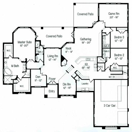 Florida, Mediterranean House Plan 64693 with 4 Beds, 5 Baths, 3 Car Garage First Level Plan