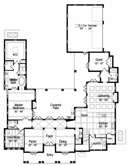 Mediterranean House Plan 64694 with 5 Beds, 5 Baths, 3 Car Garage First Level Plan