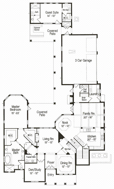 Florida, Mediterranean House Plan 64695 with 5 Beds, 7 Baths, 3 Car Garage First Level Plan