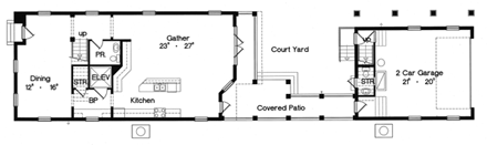 Narrow Lot House Plan 64698 with 4 Beds, 6 Baths, 2 Car Garage First Level Plan
