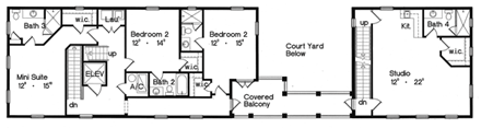 Narrow Lot House Plan 64698 with 4 Beds, 6 Baths, 2 Car Garage Second Level Plan